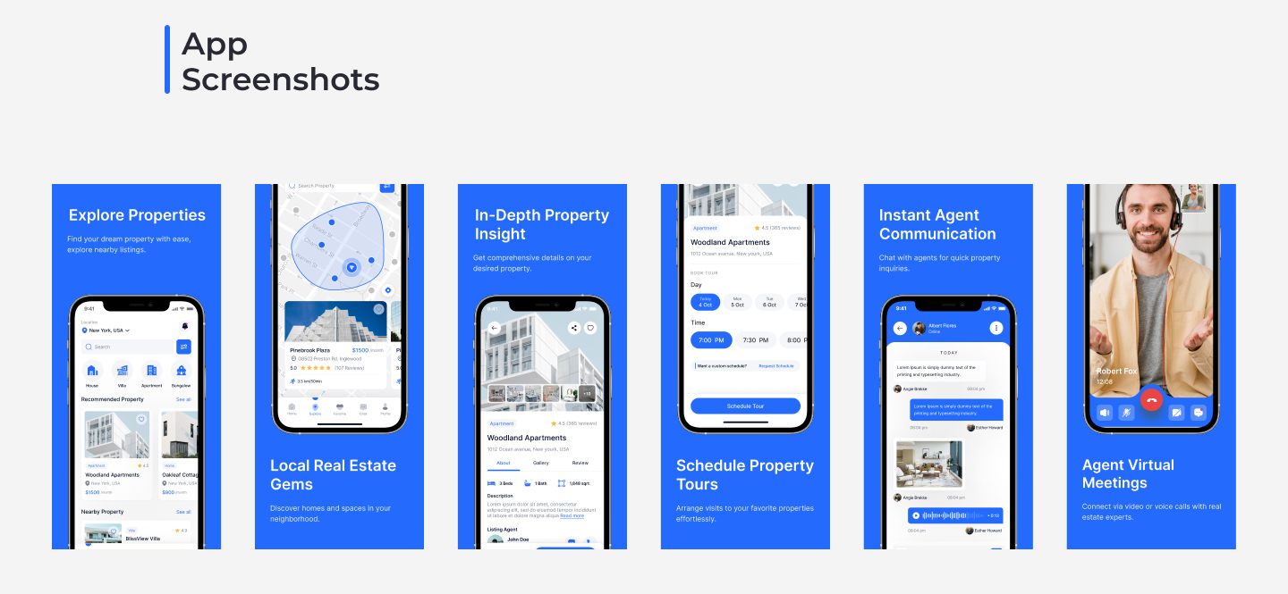 real estate app ui kit screenshots