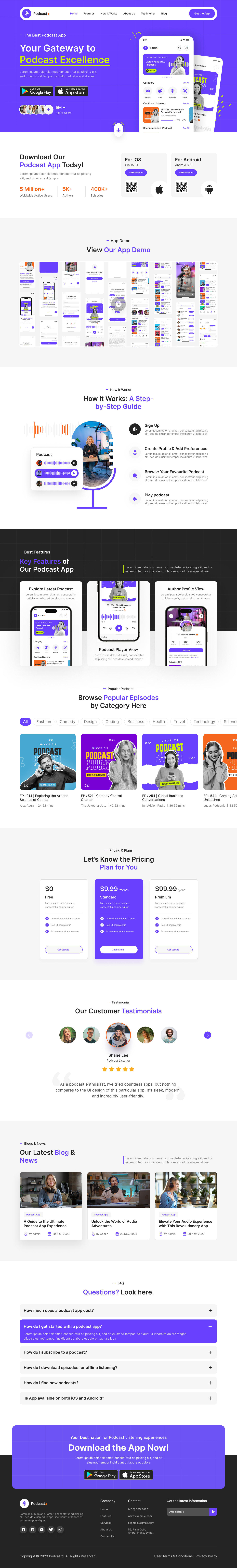 Podcast App Landing Page UI Design, podcast website landing page