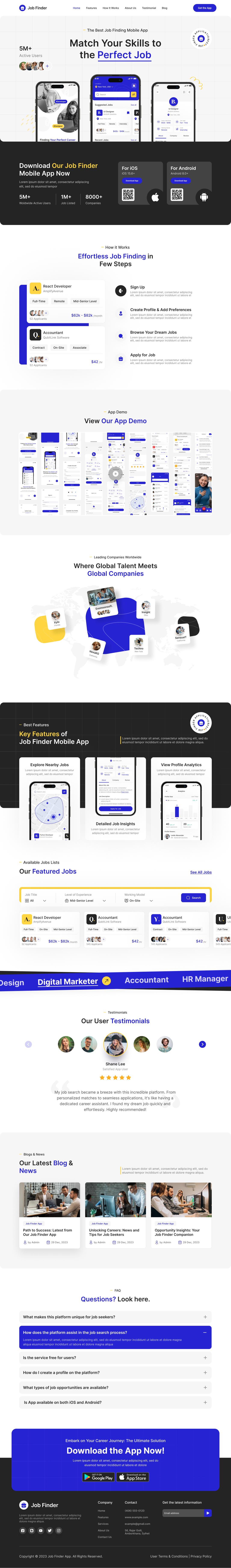 job finder App Landing Page Ui Design