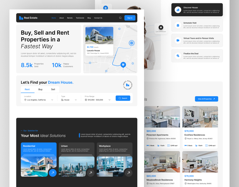 real estate landing page, real estate website UI design, real estate landing page figma, real estate landing page UI design
