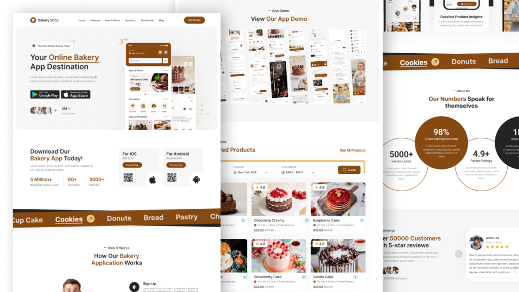 Bakery Shop App Landing Page UI Design