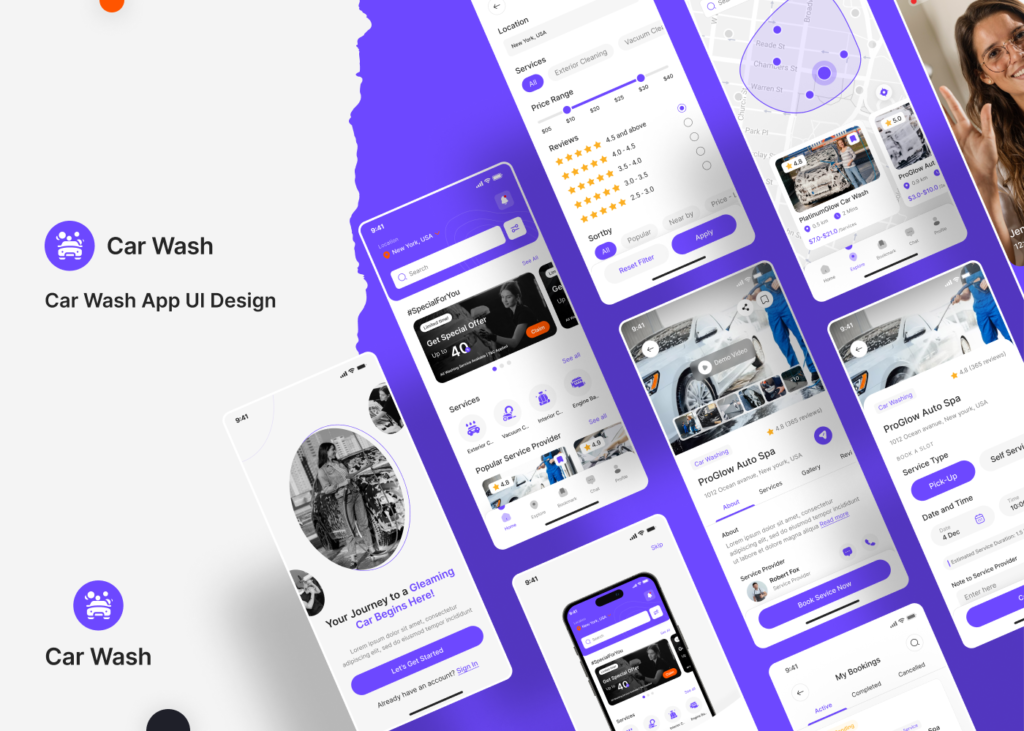 car wash mobile app ui kit