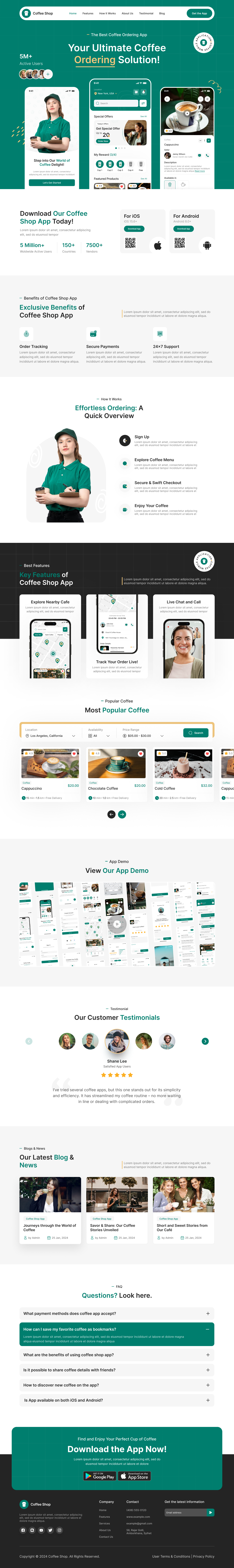 coffee shop app landing page ui design