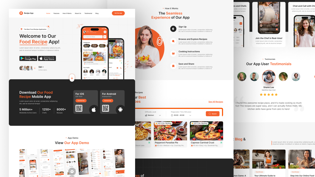 recipe app landing page ui design figma