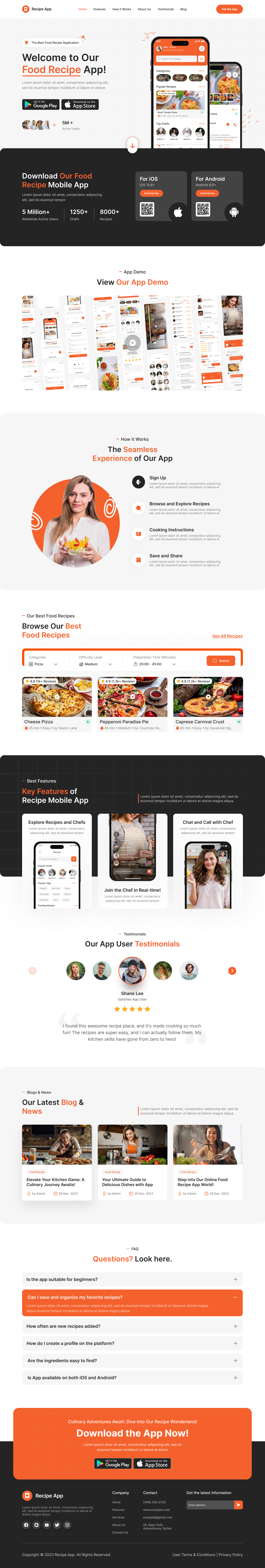 food recipe web landing page ui design