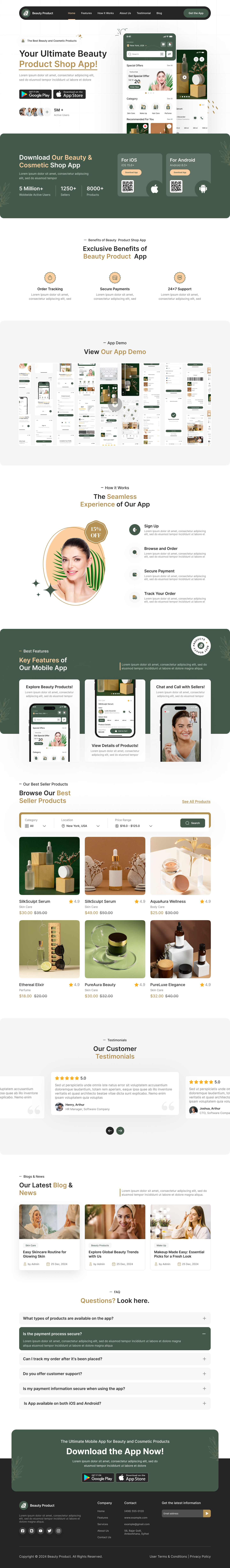 Beauty And Cosmetic Products Mobile App Landing Page UI Design