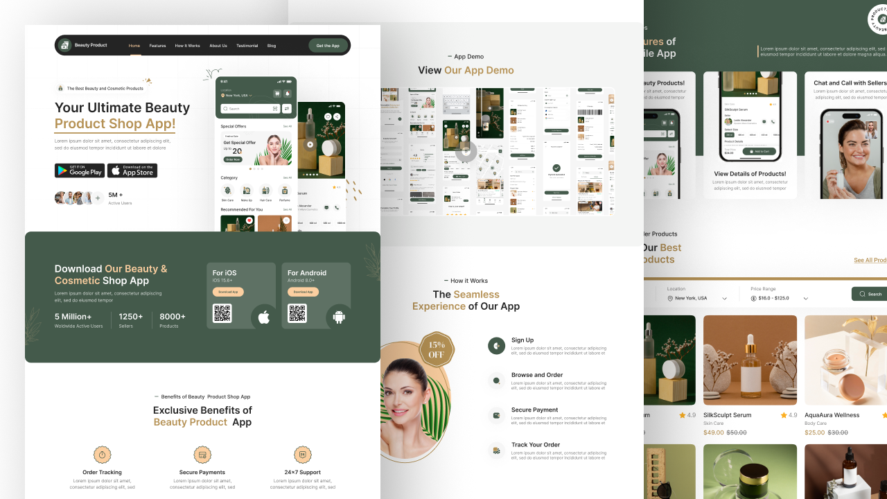 Beuty Products App Landing Page Ui Design 