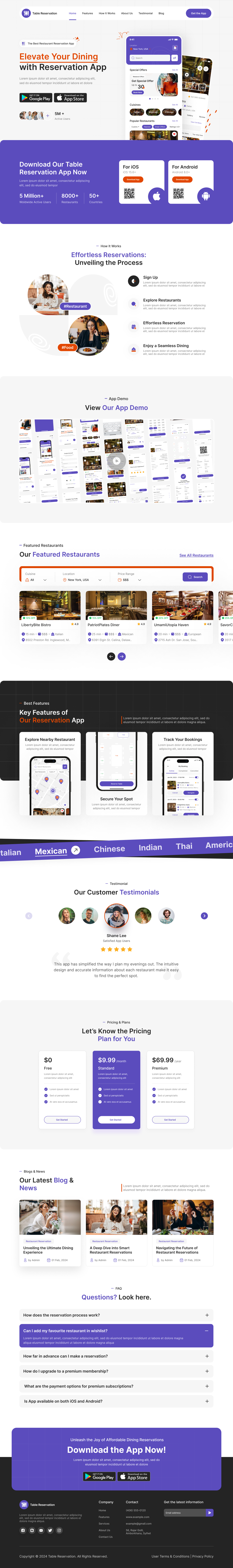 restaurant table booking landing page design 