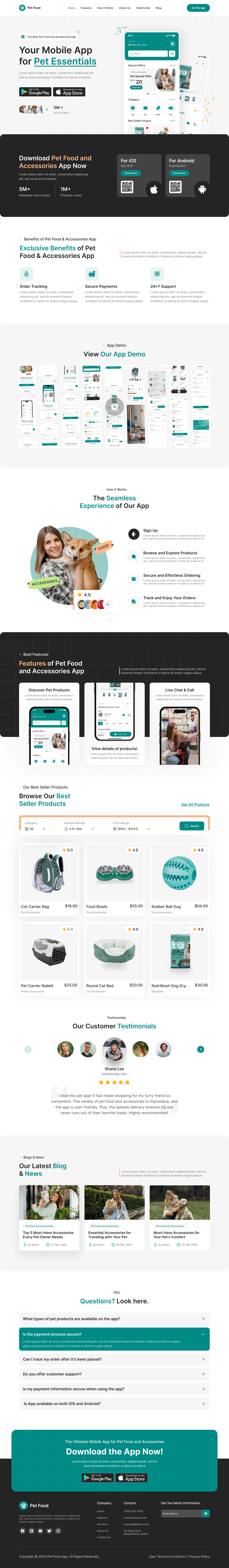 pet food and accessories app landing page ui design