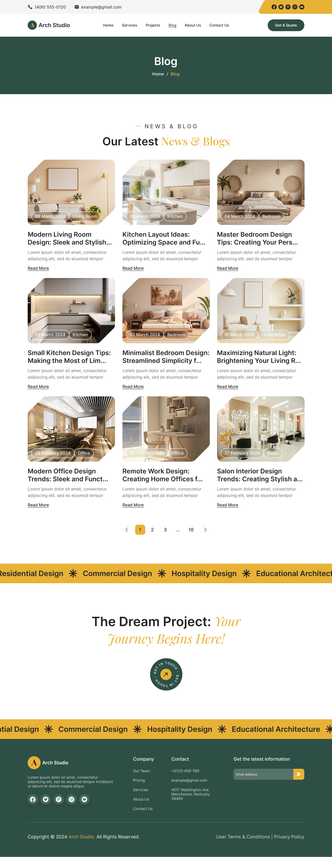 architecture and interior design website ui ux blog page design