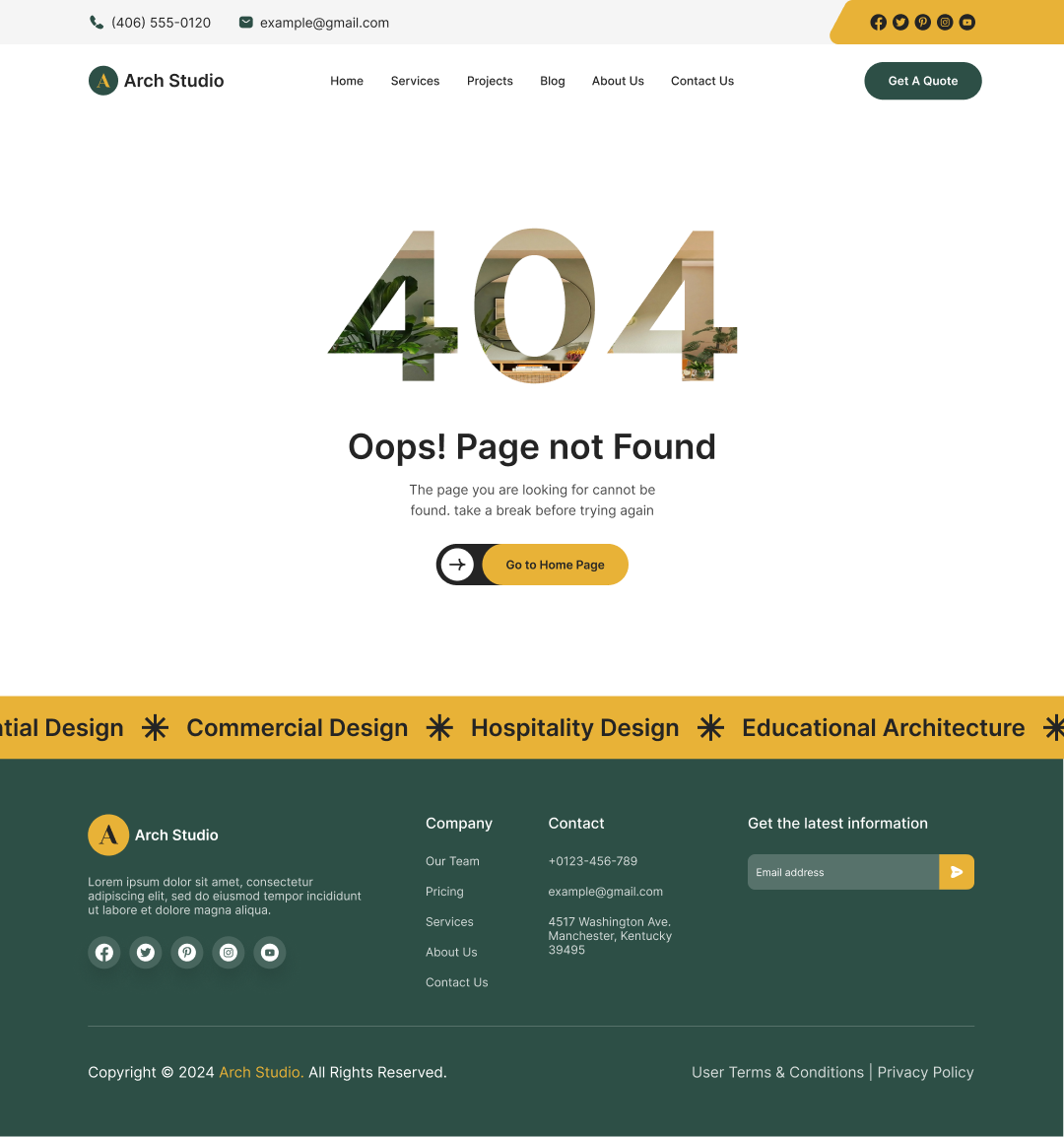 architecture and interior design website ui ux error 404 page design