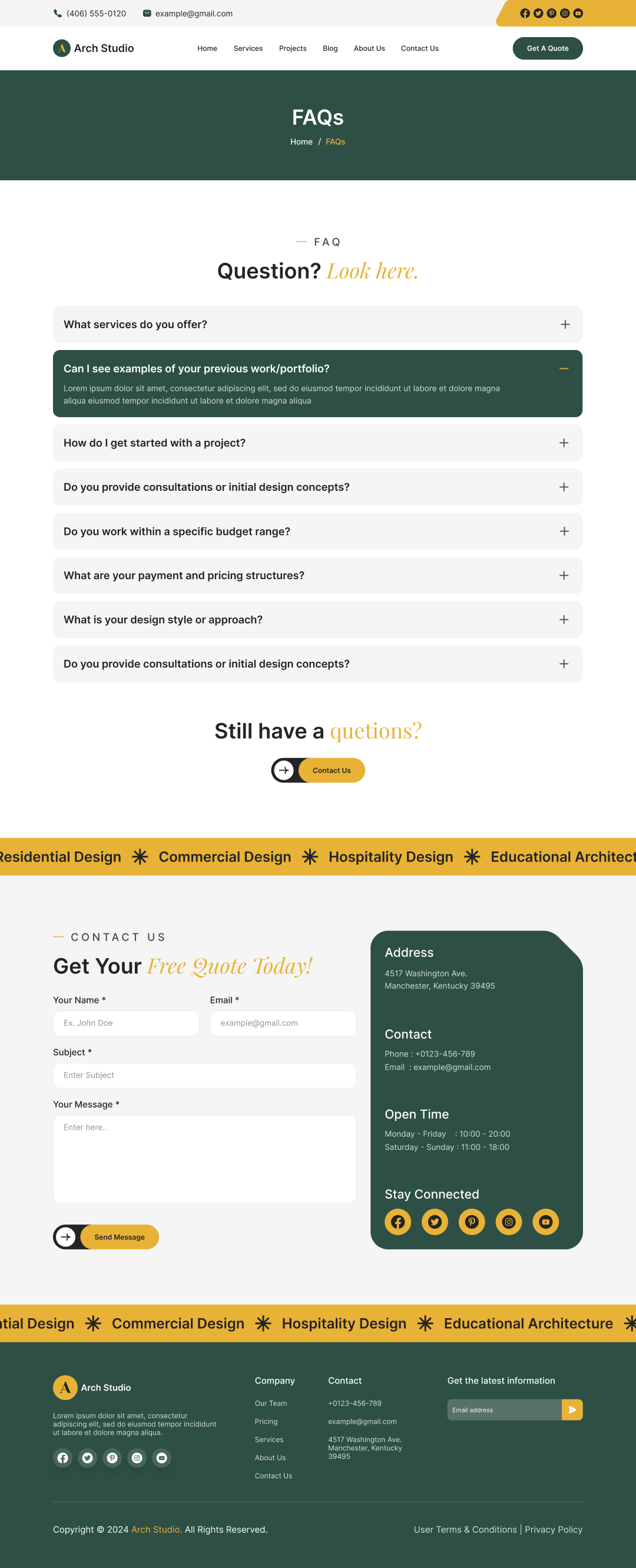 architecture and interior design website ui ux faqs page design