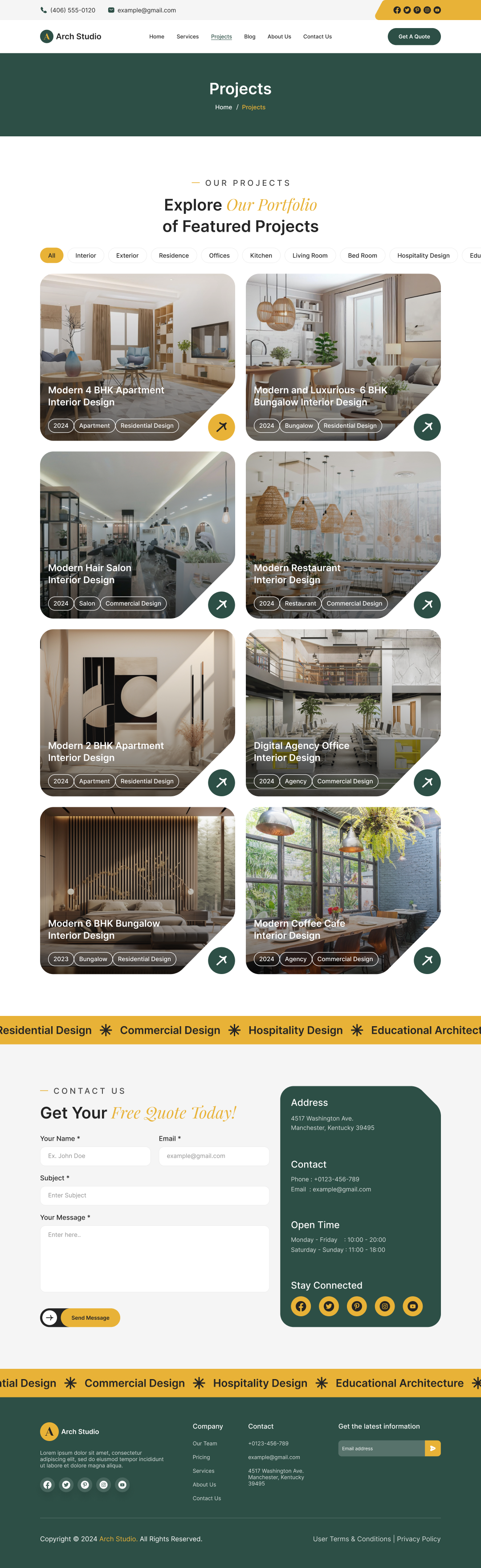 architecture and interior design website ui ux projects page design