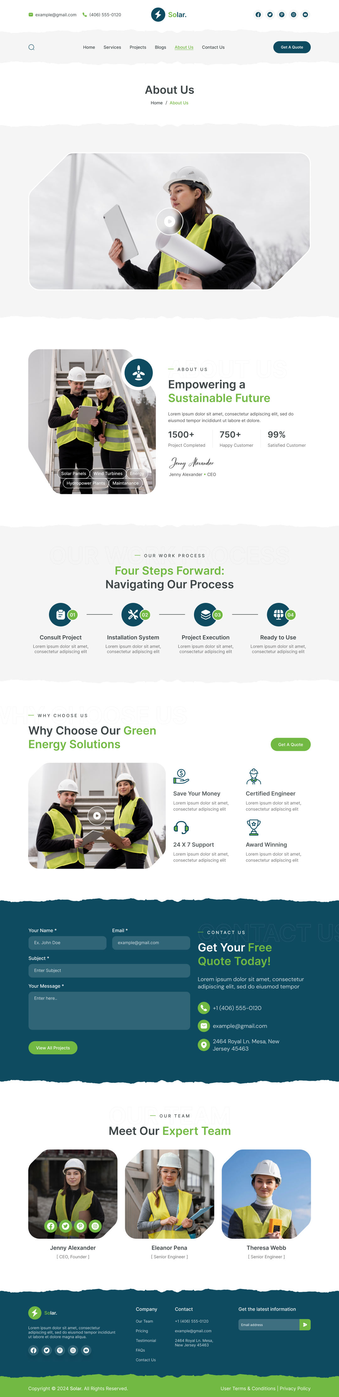solar energy website about us page ui ux design figma