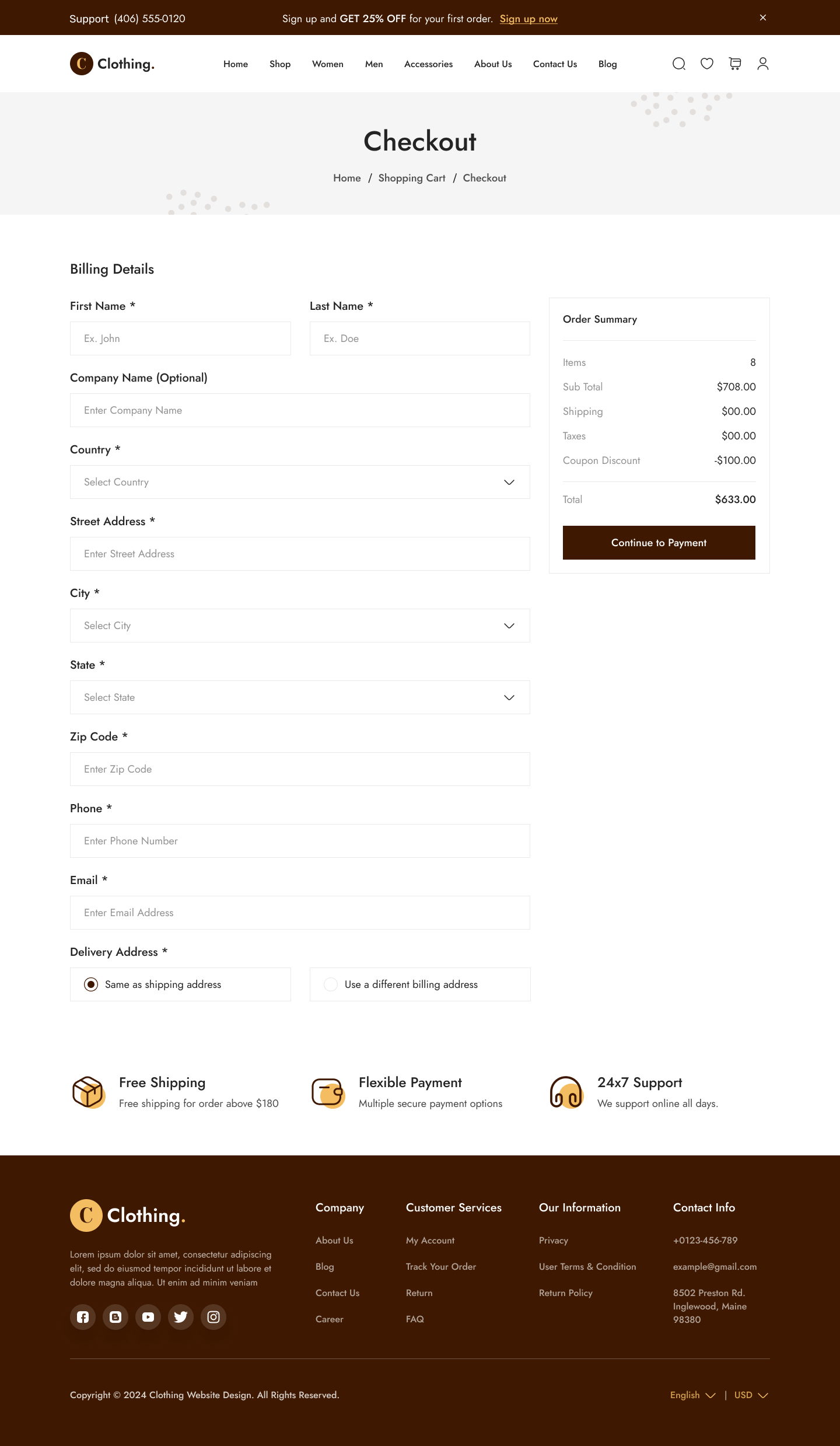 Clothing Store Website  UI UX Checkout Billing Address Page Design