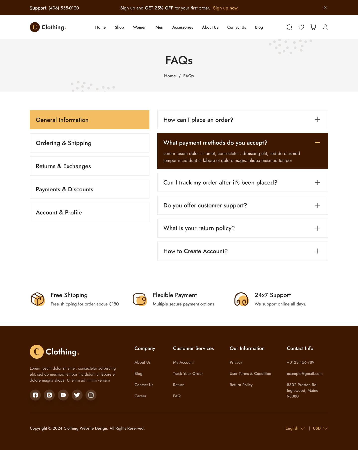 Clothing Store Website UI UX FAQ Page Design