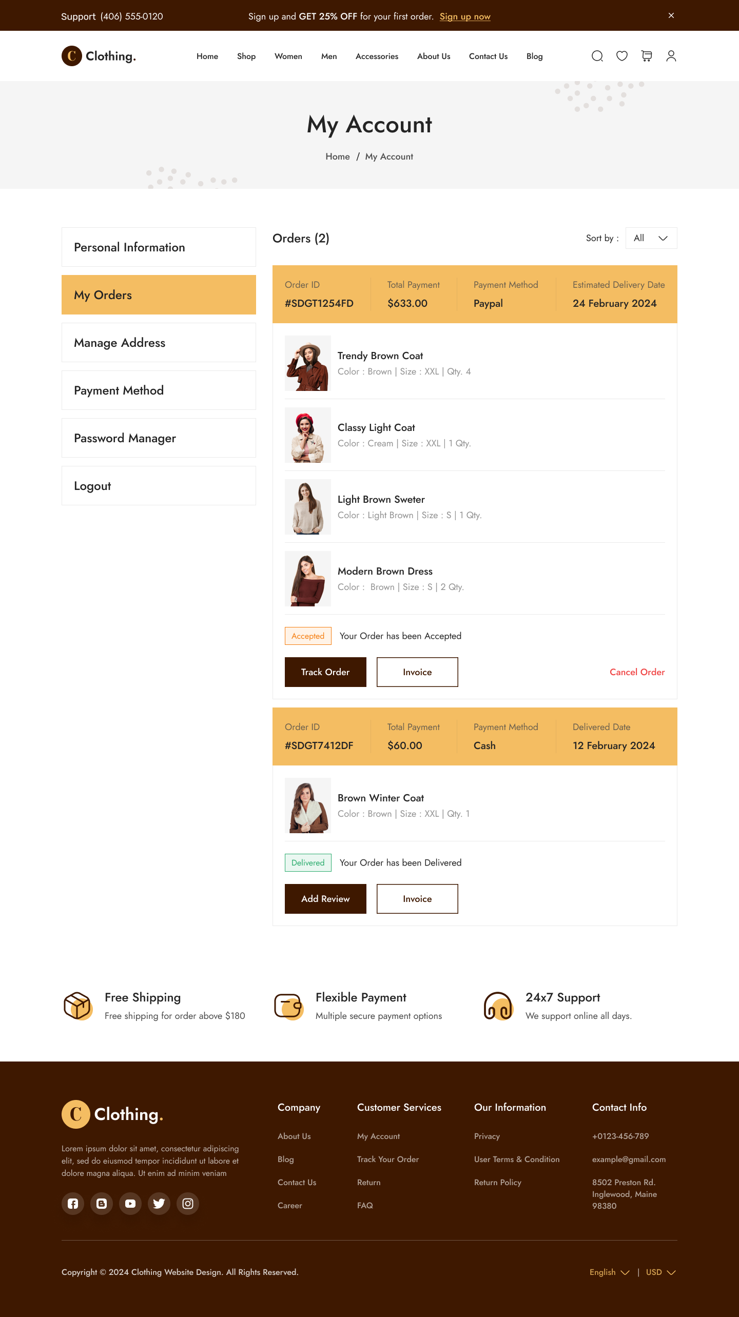 Clothing Store Website UI UX My Account- My Order Page Design