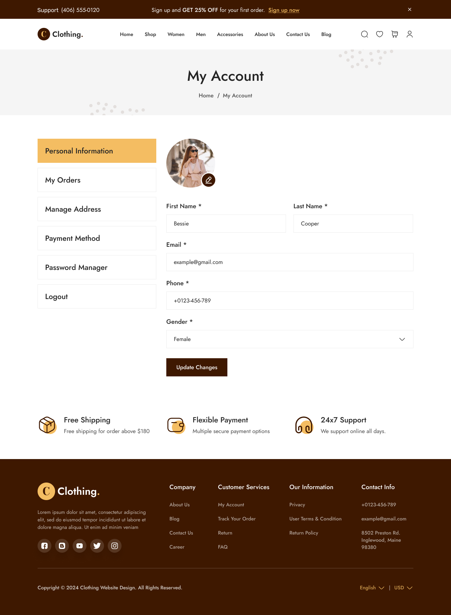 Clothing Store Website UI UX My Account Personal Information Page Design