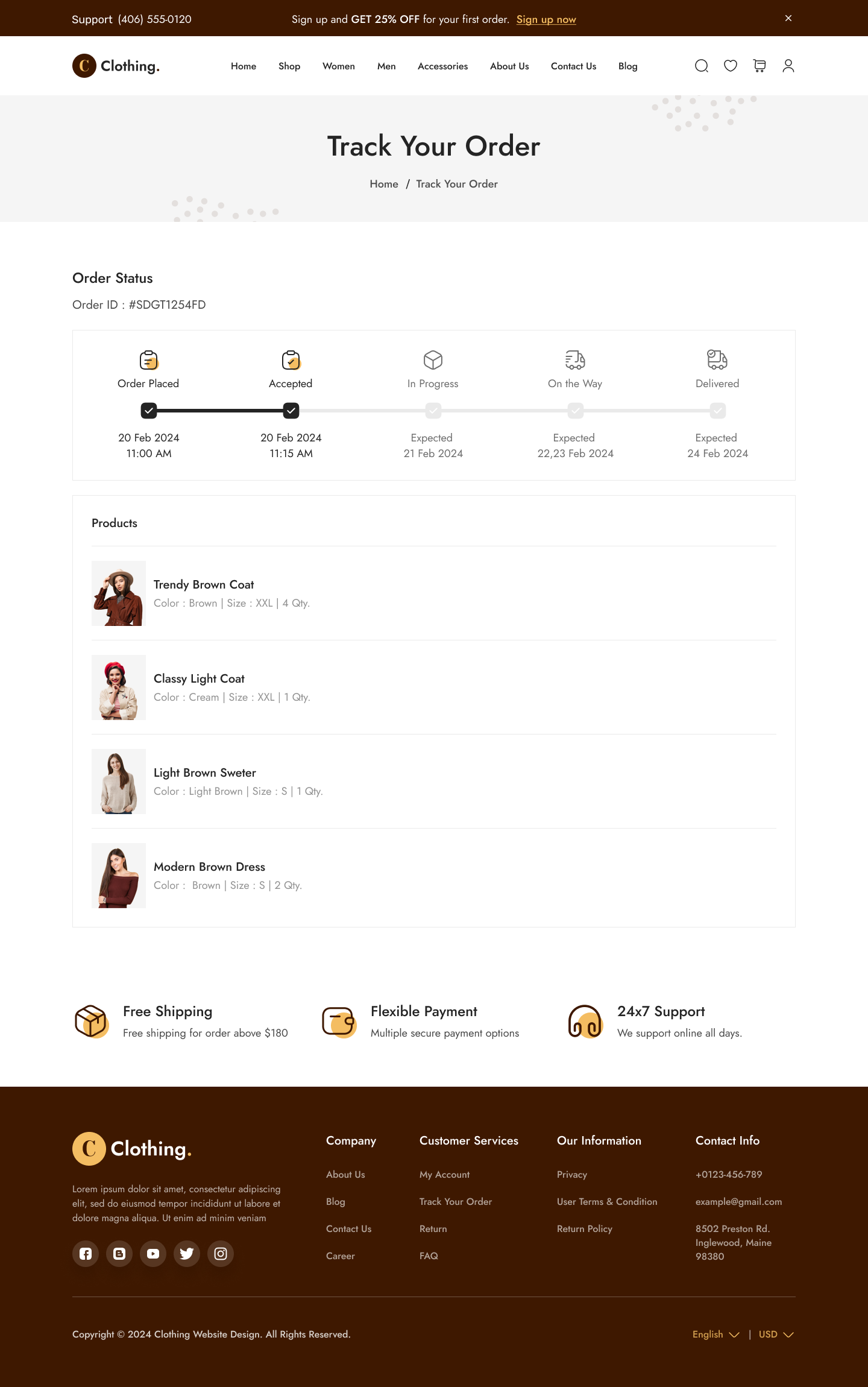 Clothing Store Website  UI UX Order Status Page Page Design