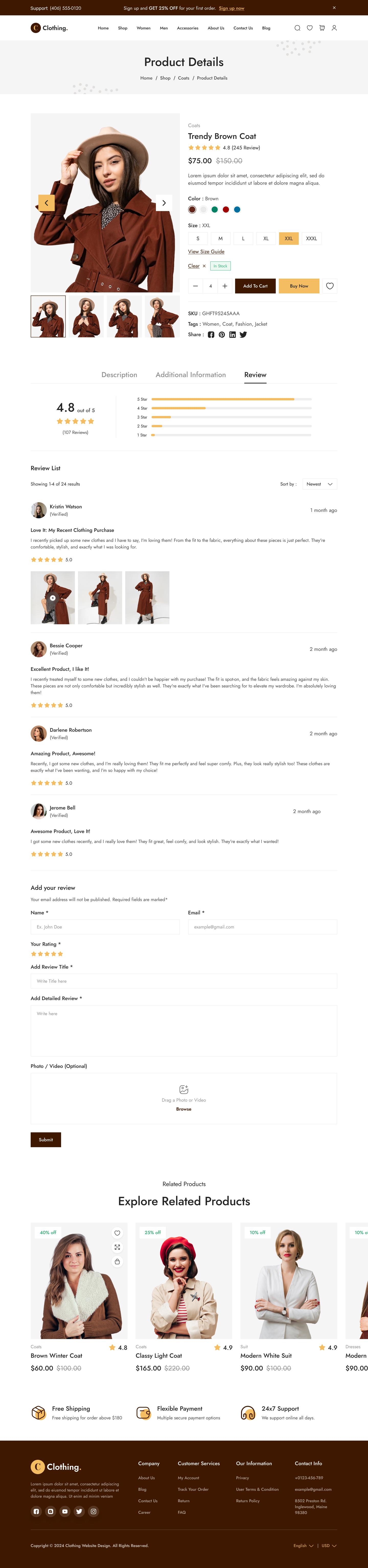 Clothing Store Website  UI UX Product Review tab Details Page Design