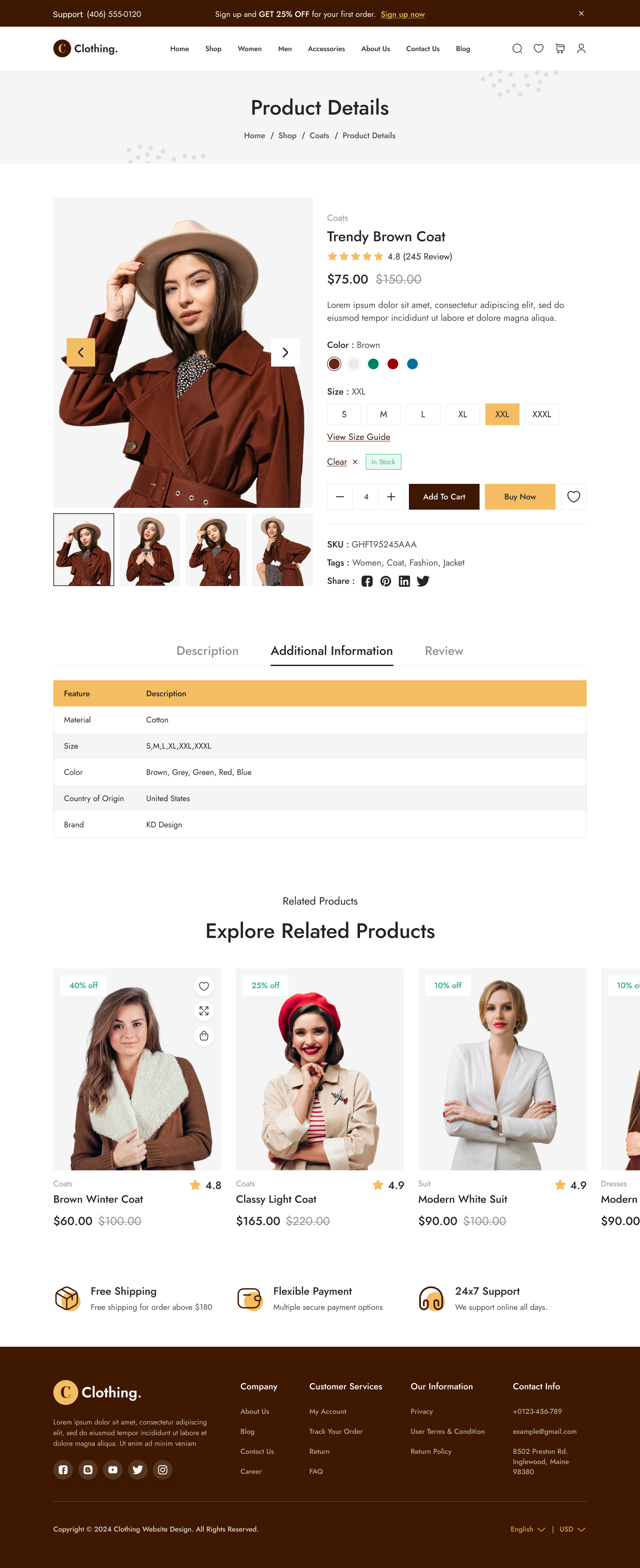 Clothing Store Website  UI UX Product additional information tab Details Page Design