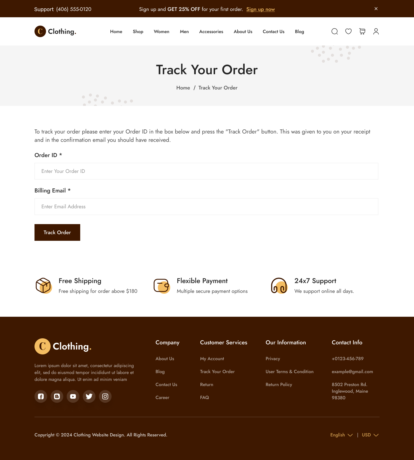 Clothing Store Website  UI UX Track Your Order Page Design
