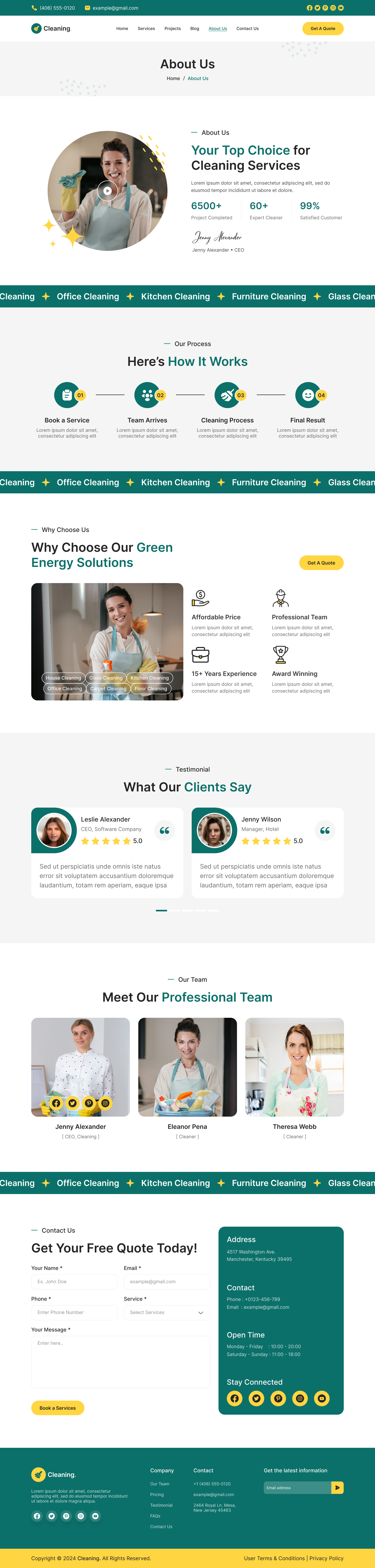 cleaning service website About Us Page figma design