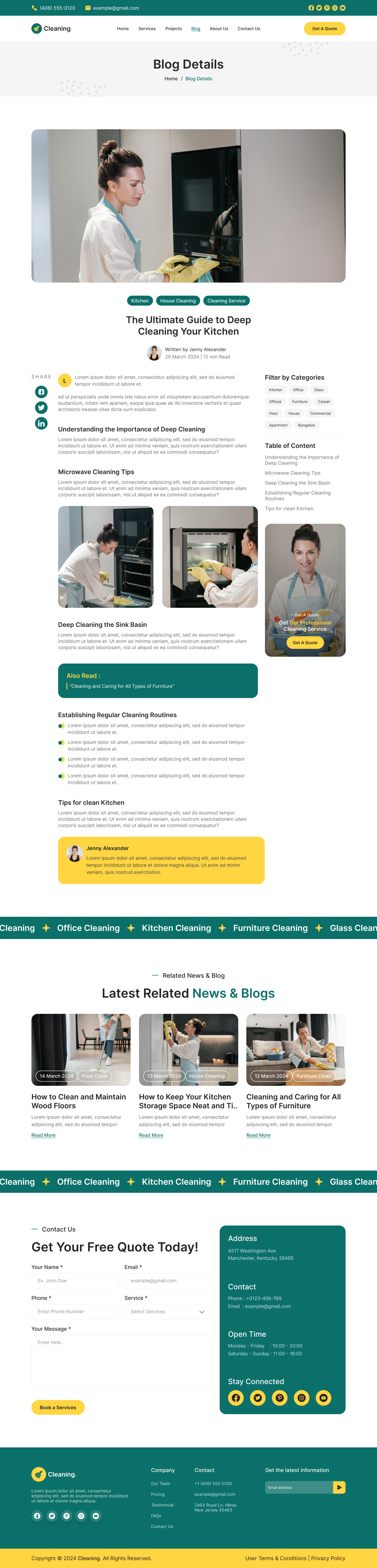 cleaning service website Blogs Details Page figma design