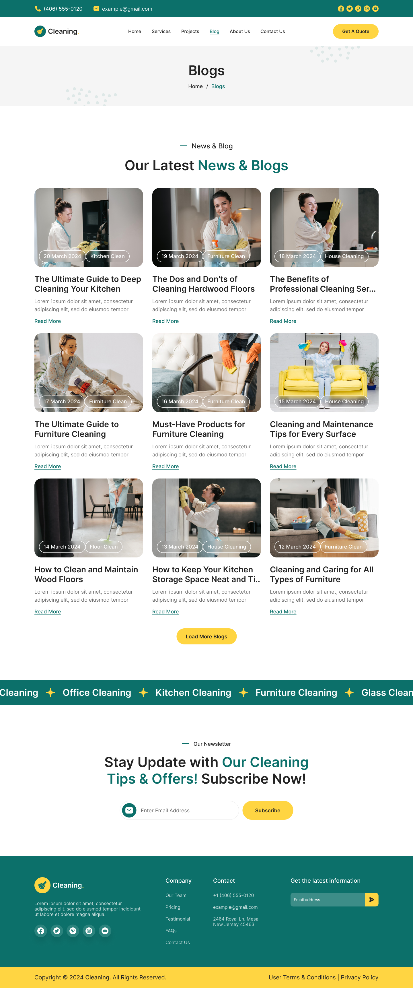cleaning service website Blogs Page figma design