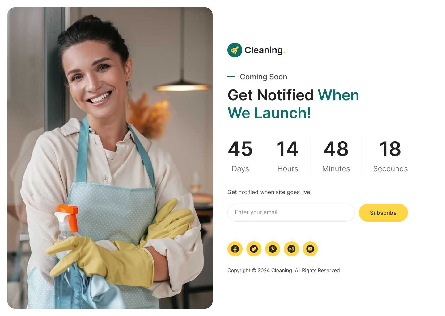 cleaning service website Coming Soon Page figma design