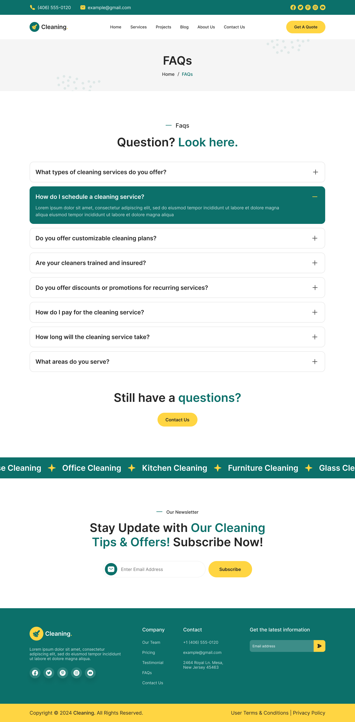 cleaning service website FAQs Page figma design