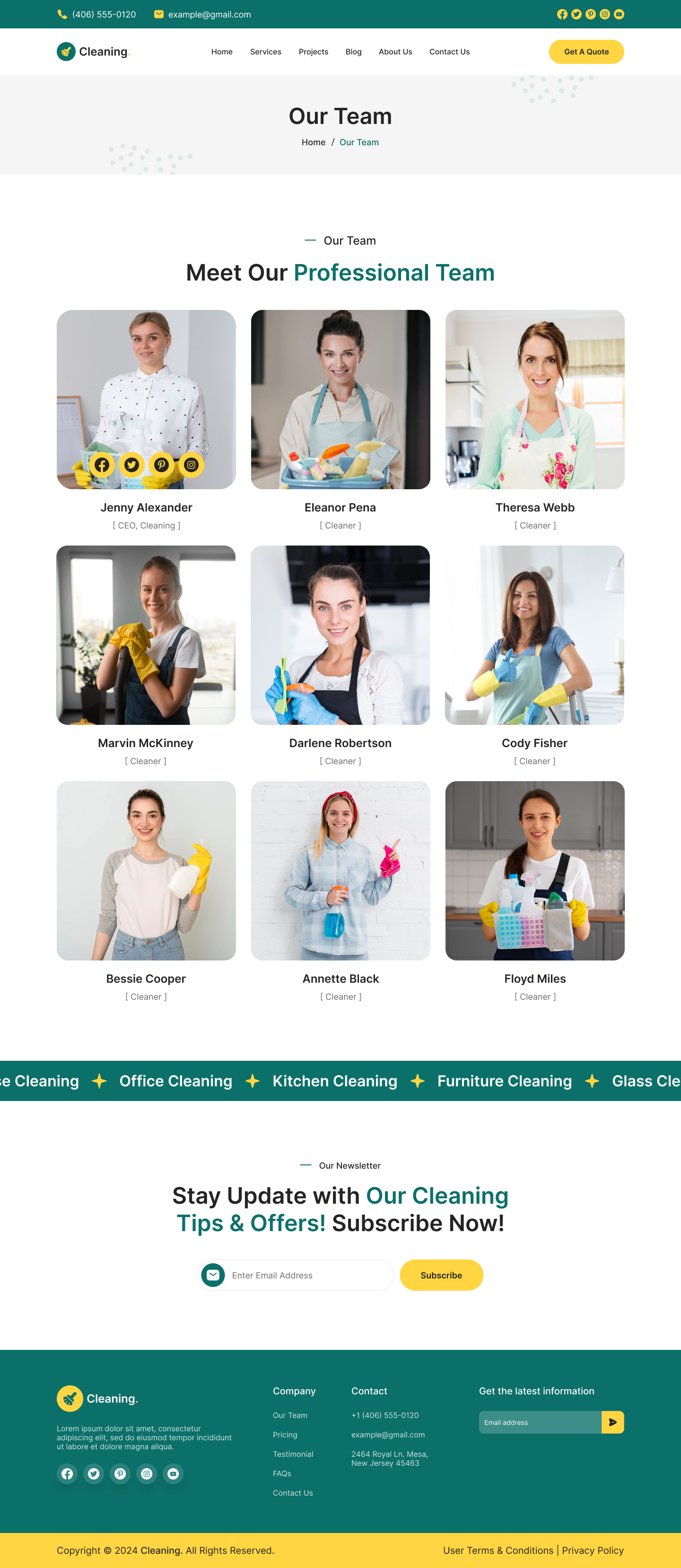 cleaning service website Our Team Page figma design