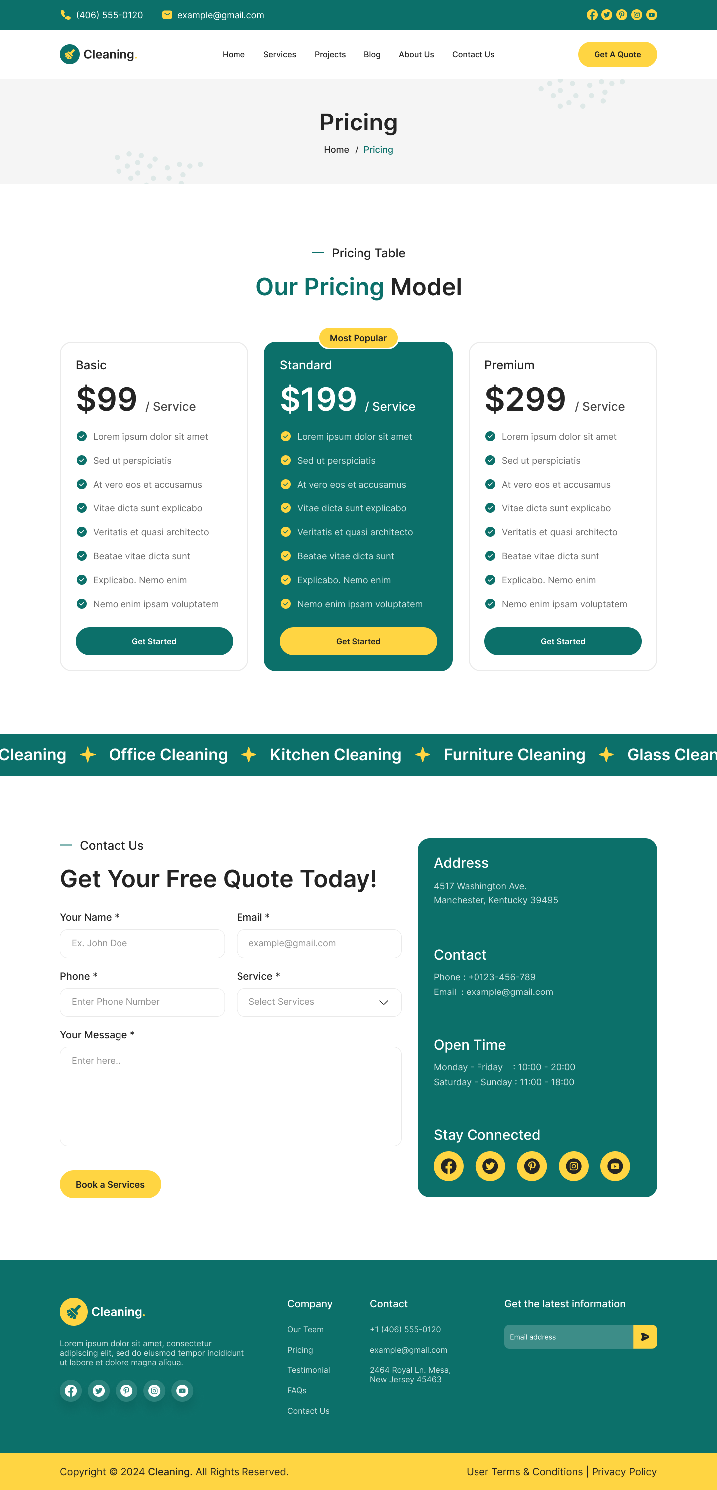 cleaning service website Pricing Page figma design
