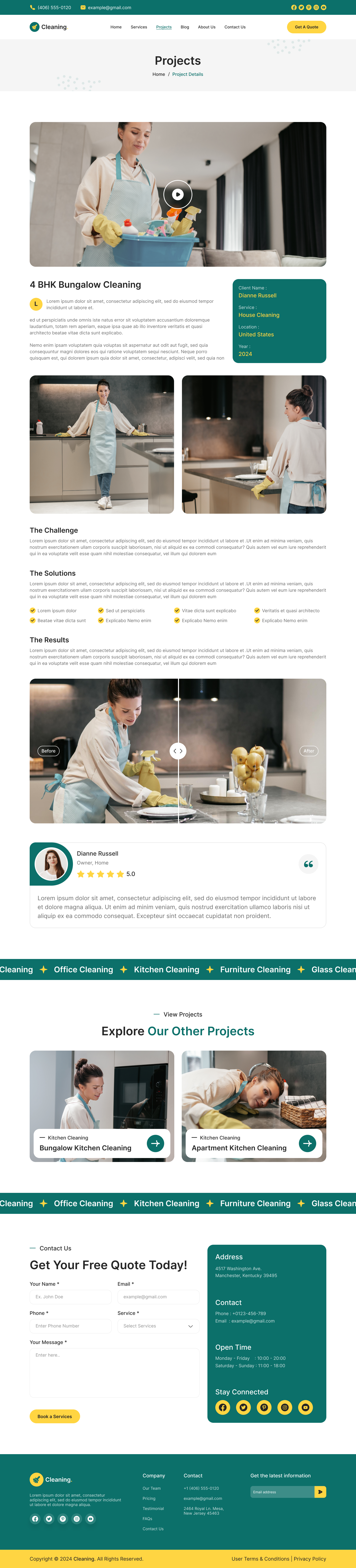 cleaning service website Projects Details Page figma design