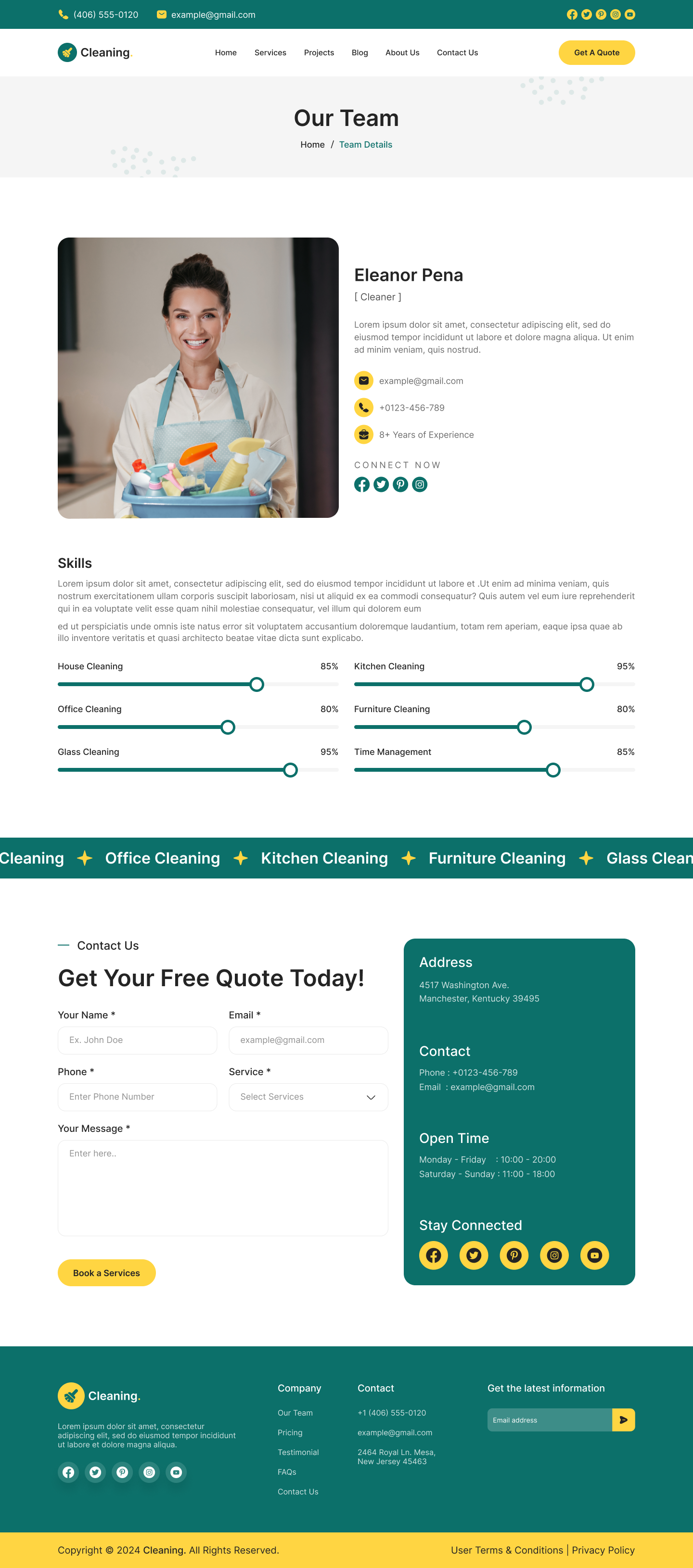 cleaning service website Team Details Page figma design