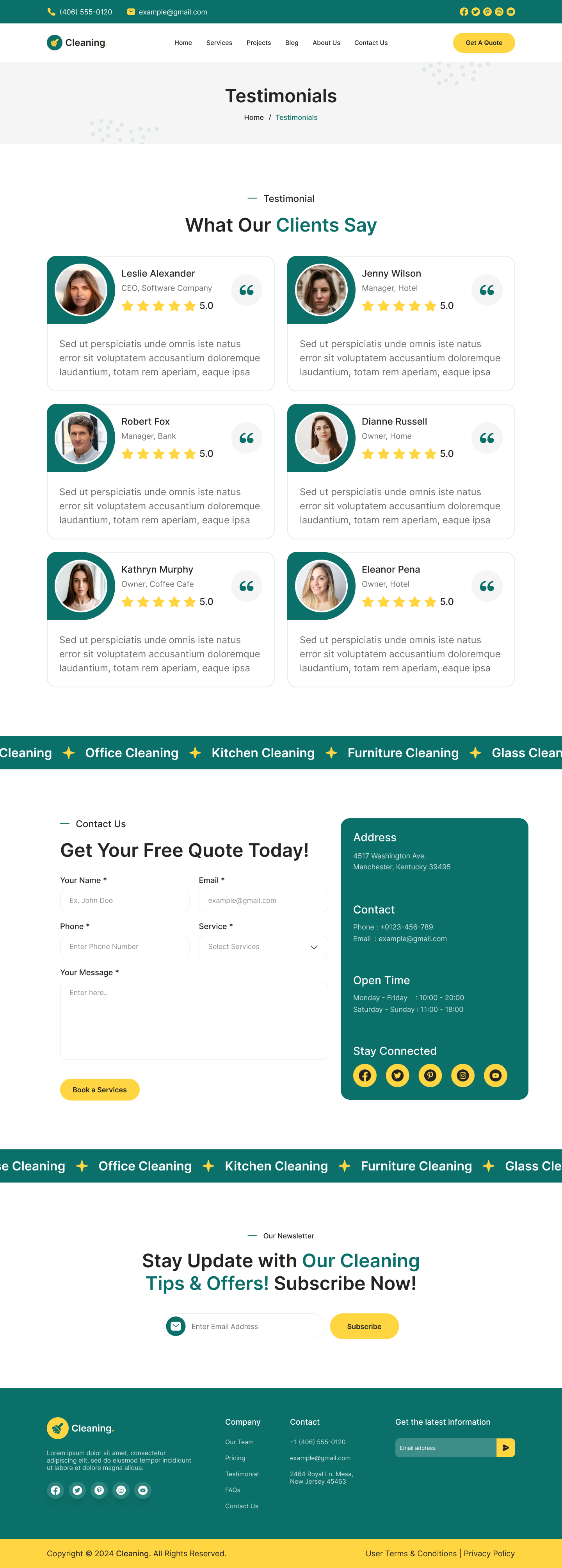 cleaning service website Testimonials Page figma design