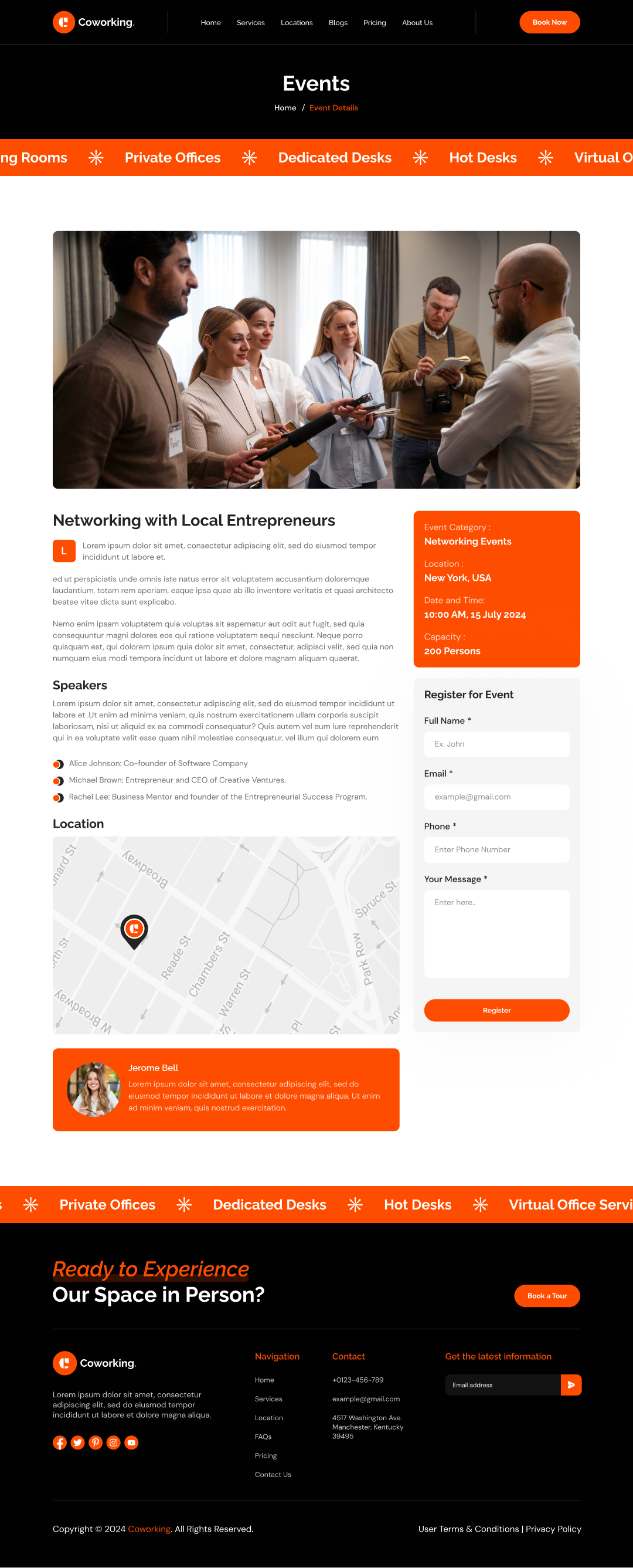 coworking space website template Events Details Page ui ux design