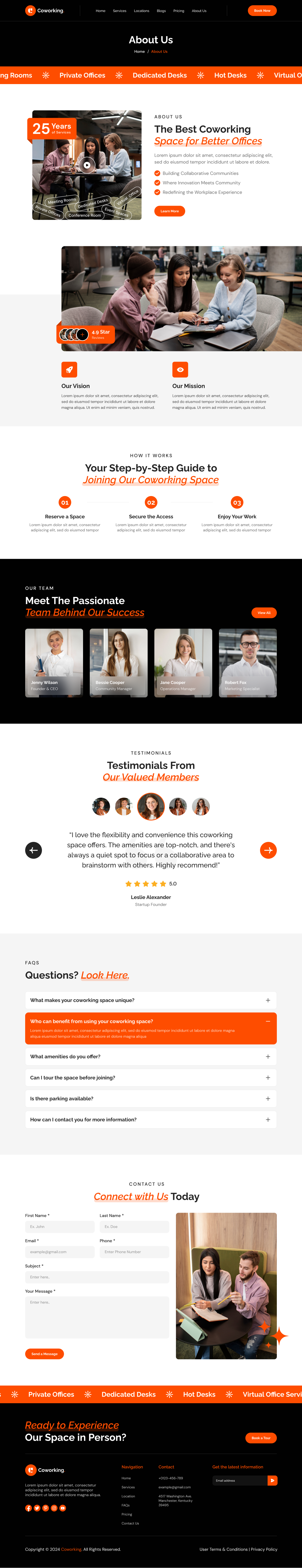 coworking space website template about us page ui ux design