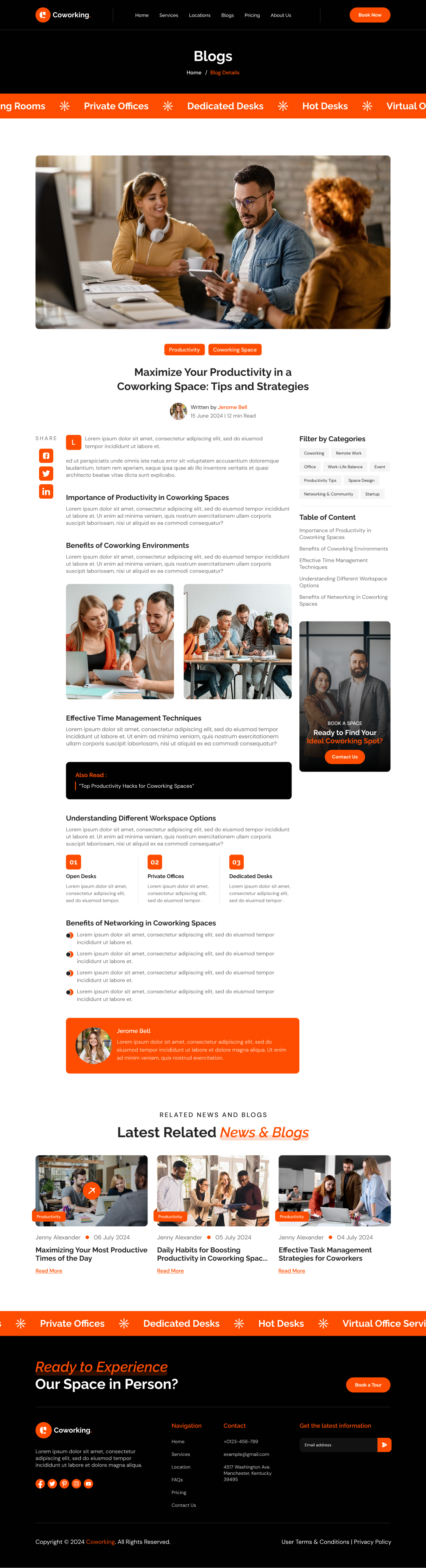 coworking space website template blogs details page ui ux design