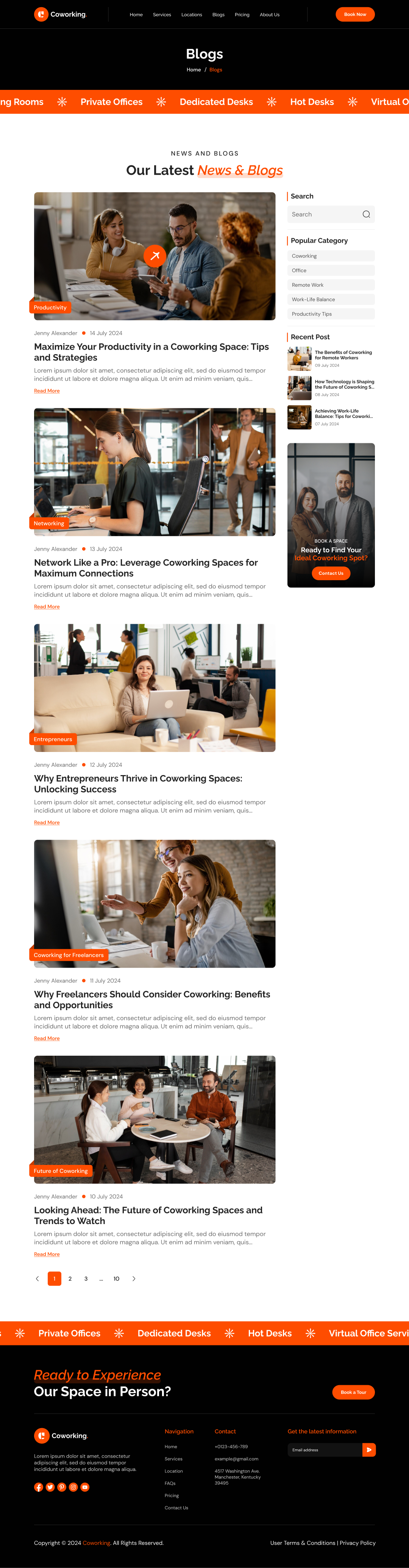 coworking space website template blogs page ui ux design