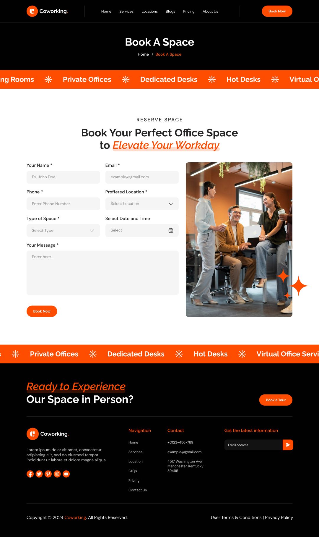 coworking space website template book a space details Page ui ux design