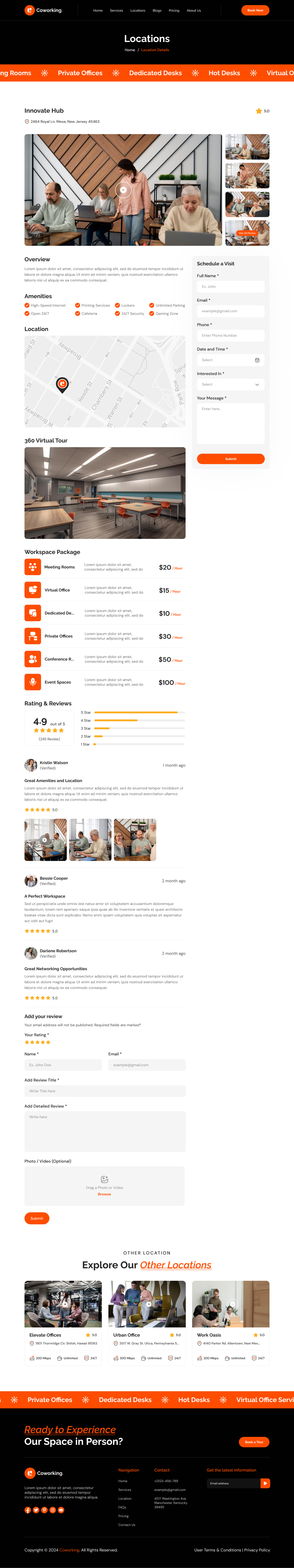 coworking space website template locations Details Page ui ux design