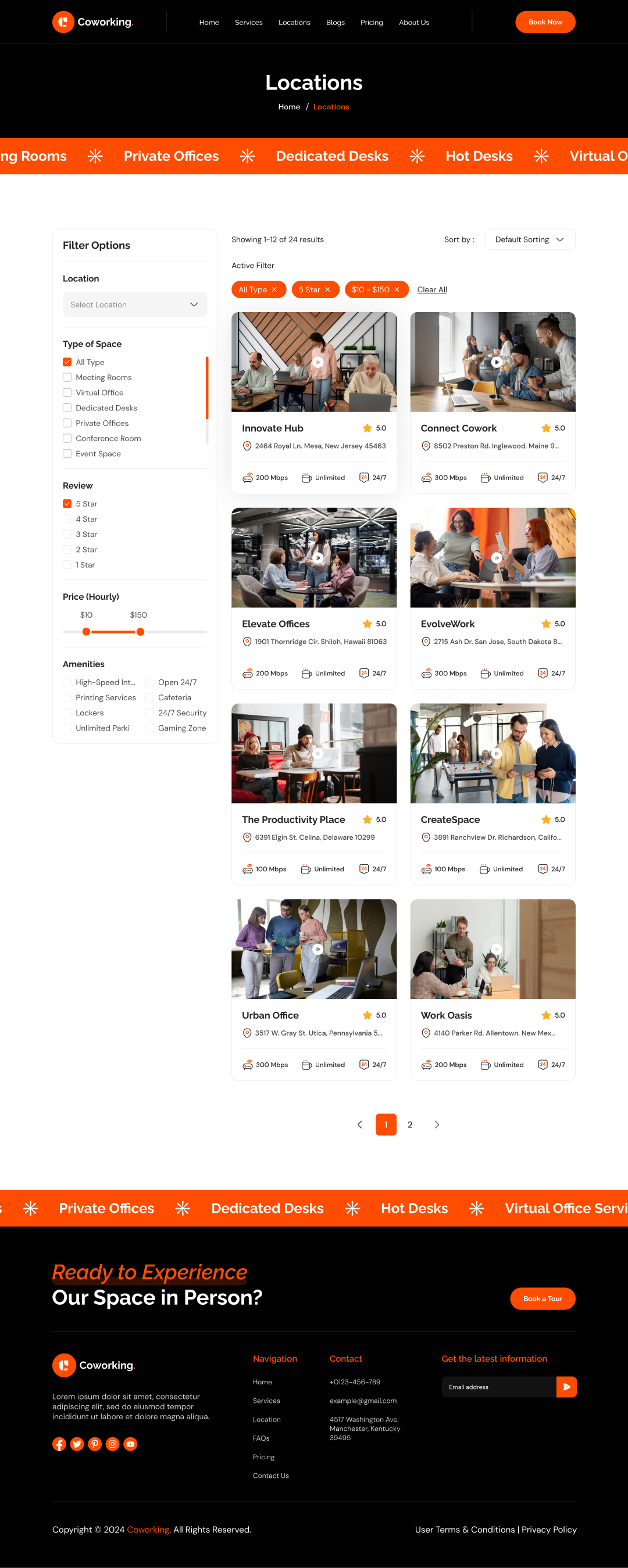 coworking space website template locations Page ui ux design