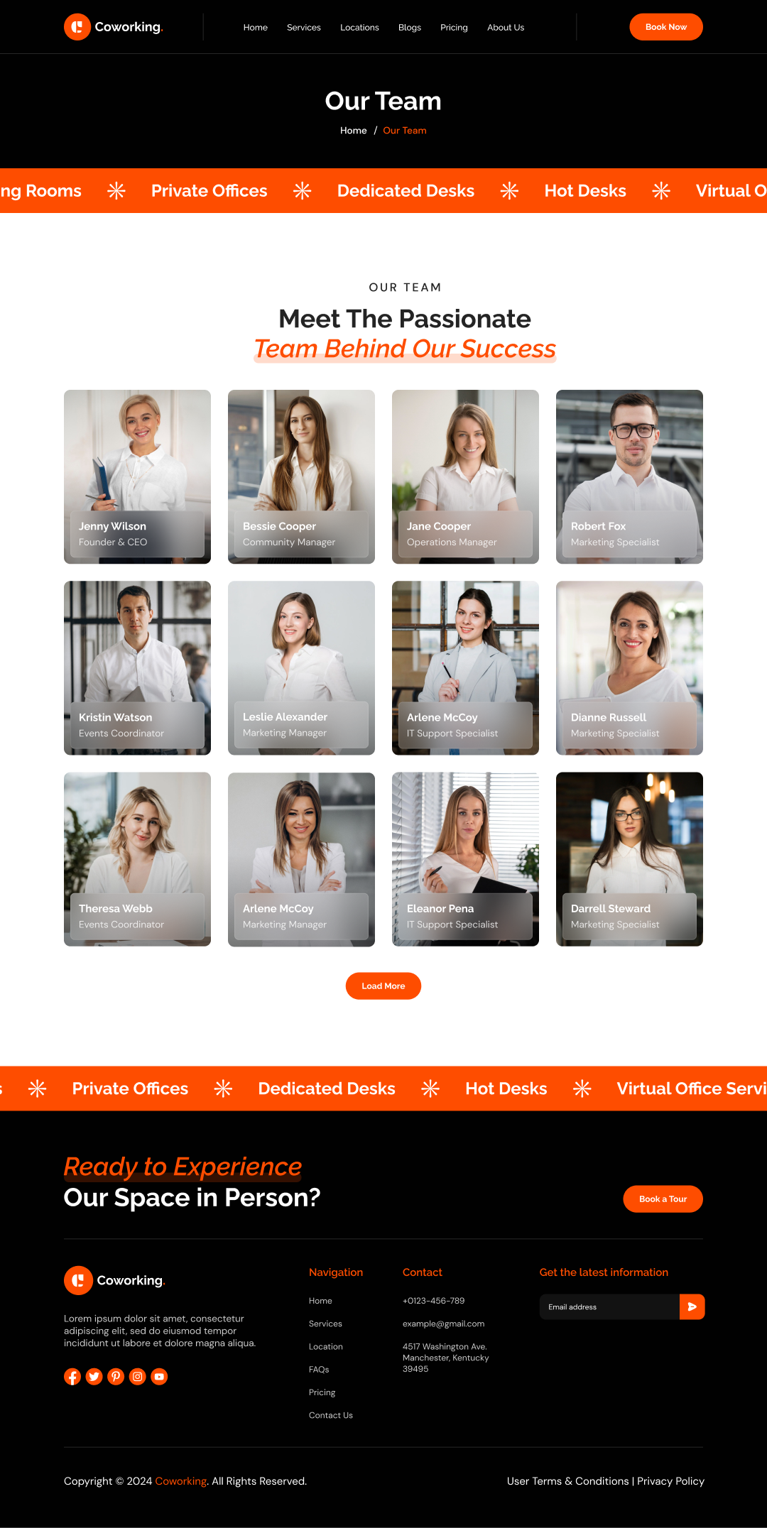 coworking space website template our team page ui ux design