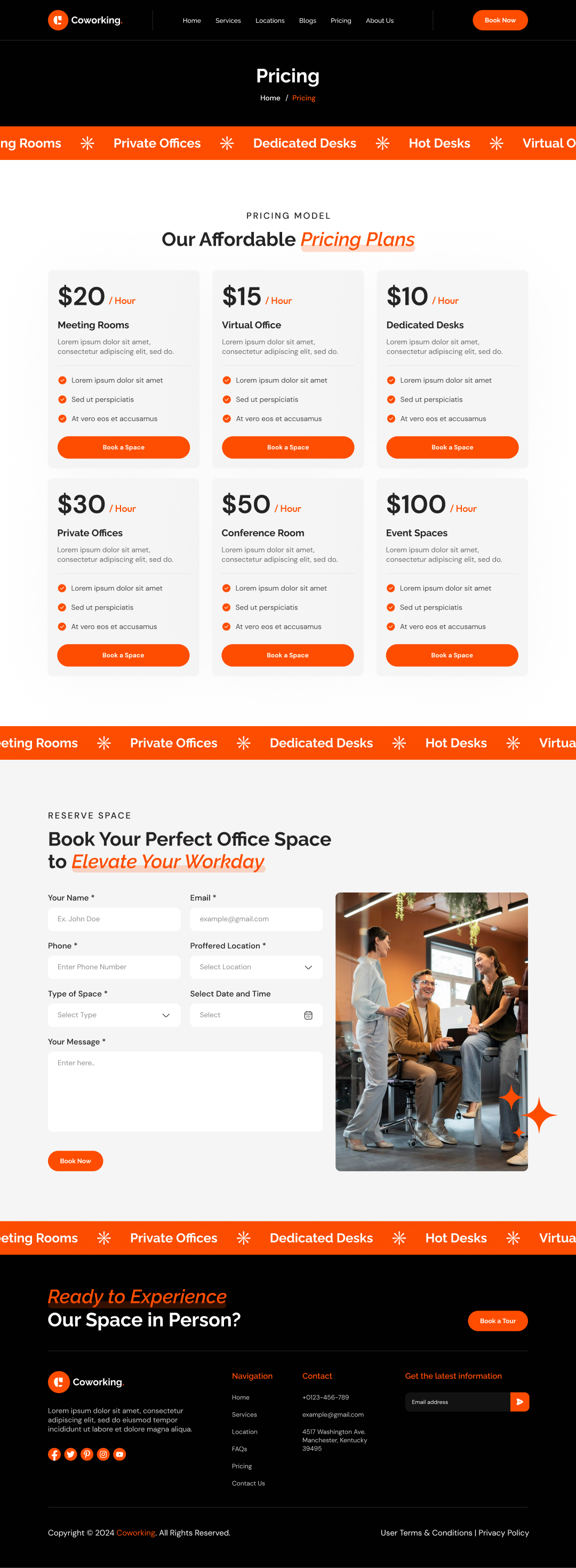 coworking space website template pricing page ui ux design