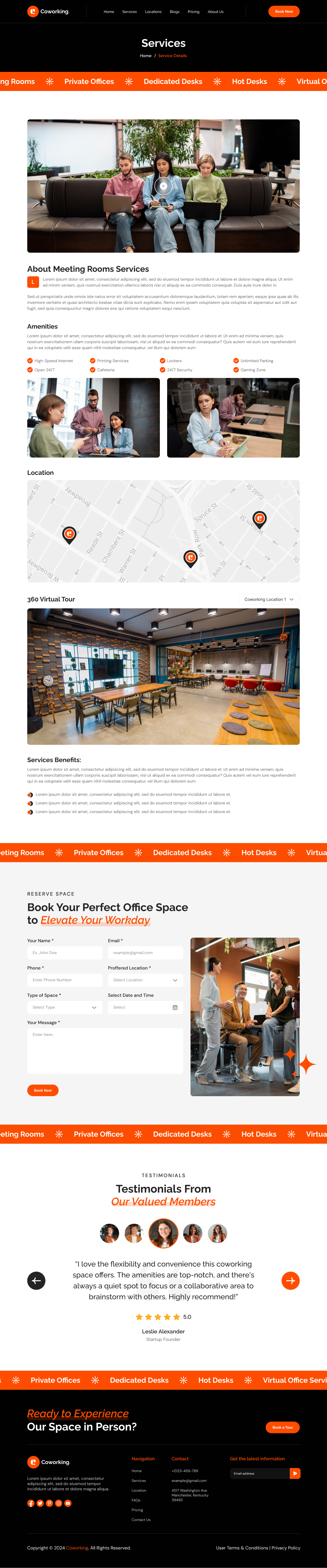 coworking space website template services Details page ui ux design