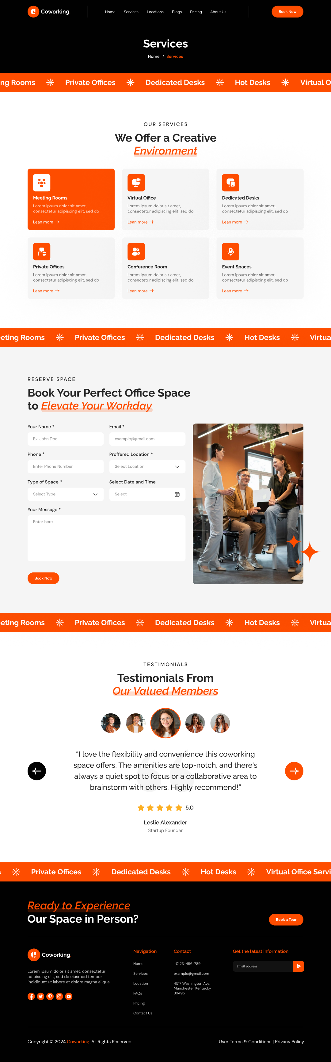 coworking space website template services page ui ux design
