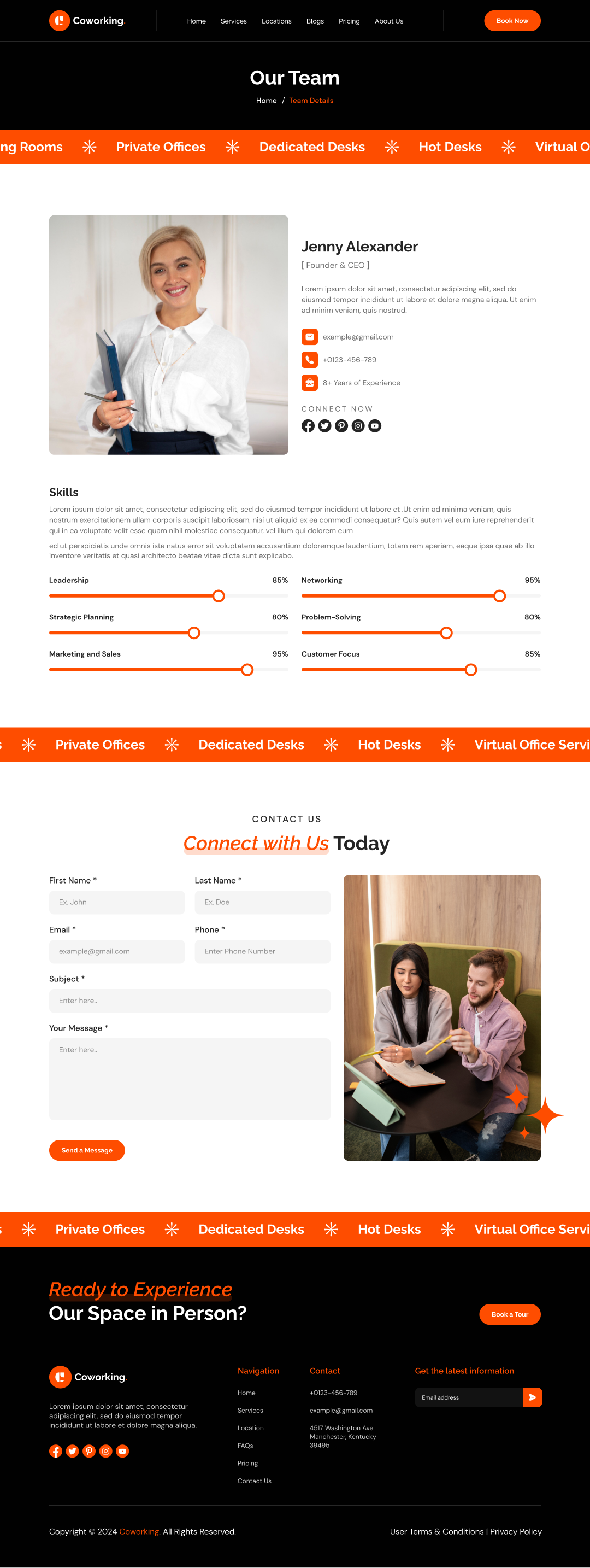 coworking space website template team details page ui ux design