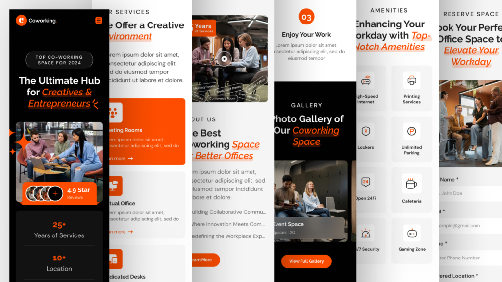 coworking space website template ui ux design