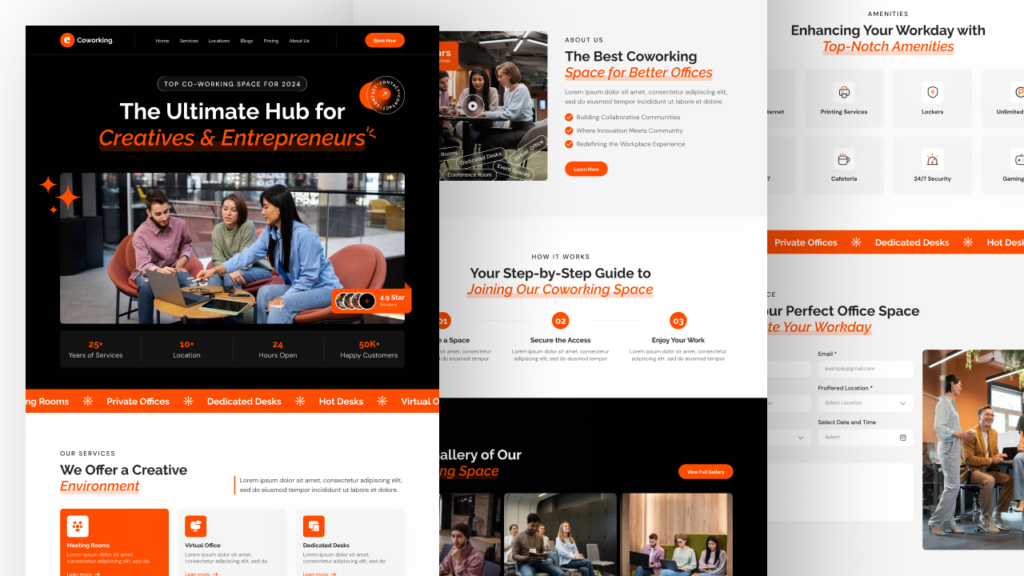 coworking space website template ui ux figma design